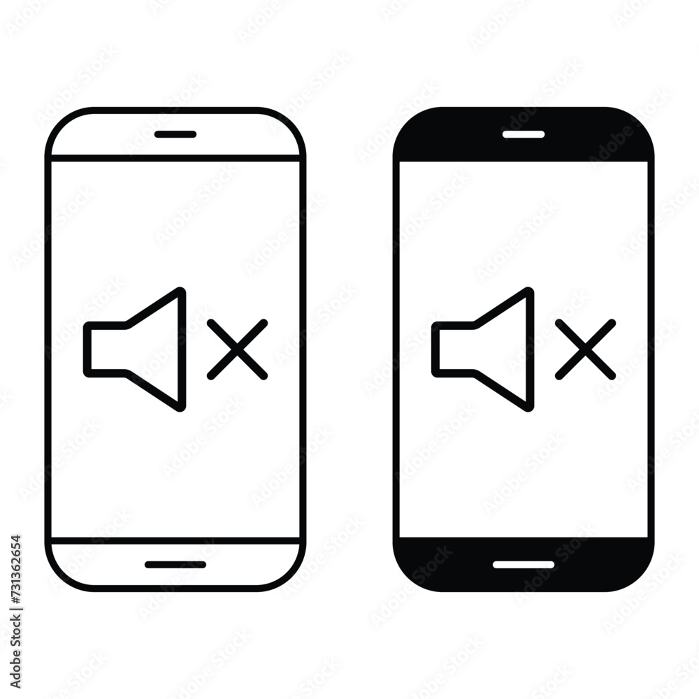 Poster smartphone phone silent mode line icon set. mobile concept and web design. volume mute outline vecto