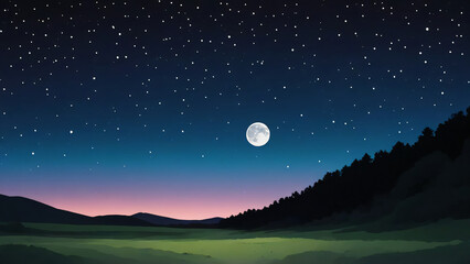 Fototapeta na wymiar landscape night sky with moon and stars