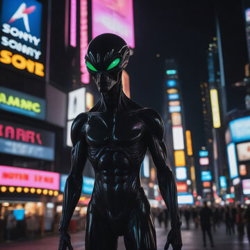 Alien in the city, time squarish place