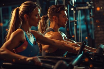 A Man and a Woman Working Out on Exercise Bikes