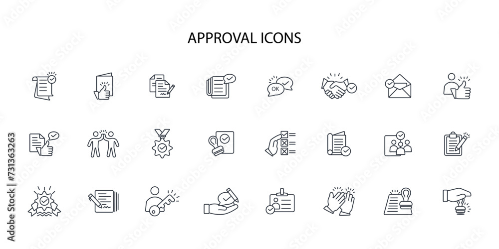 Poster approval icon set.vector.editable stroke.linear style sign for use web design,logo.symbol illustrati
