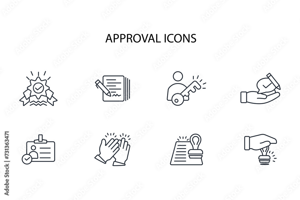 Poster approval icon set.vector.editable stroke.linear style sign for use web design,logo.symbol illustrati