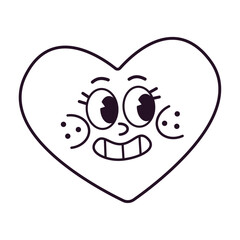 Doodle outline groovy vector cute sticker happy joyful smiling face heart. Vector drawing illustration in trendy retro vintage style