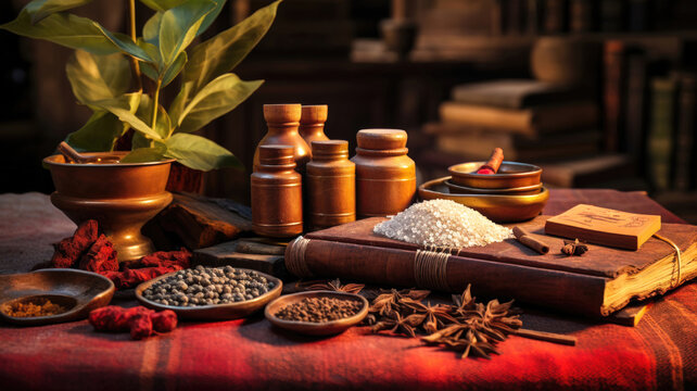 Photorealistic image of Ayurveda science and metaphysics