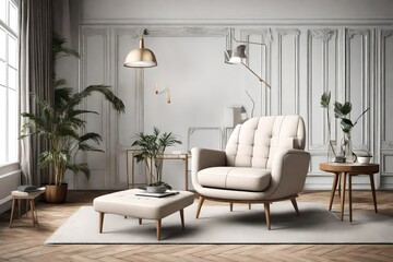  Redefining Spatial Aesthetics with a High-Definition Representation of a Modern Minimal Armchair Deco Living Room Set, Seamlessly Cut Out Against Transparent Backgrounds. Presented as Impeccably Deta - obrazy, fototapety, plakaty