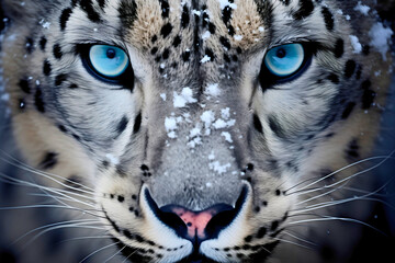 Closeup photography of a snow leopard wild cat face
