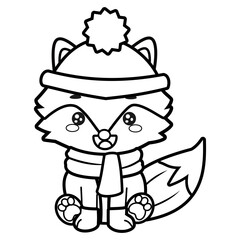 Cute winter fox vector in black and white