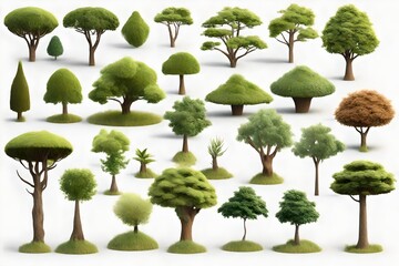 Environmental outside eco trees shapes collections isolated on transparent backgrounds 3d render png 
