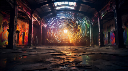 Abandoned Warehouse Revived with Vibrant Light Painting
