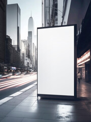 Blank vertical big poster in public place. Billboard mockup on the city street.