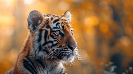 National Wildlife Day Frame Background. Copy space area for text. Tiger with blurry forest background