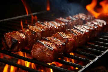 grilled meat on the grill, summer barbecue concept