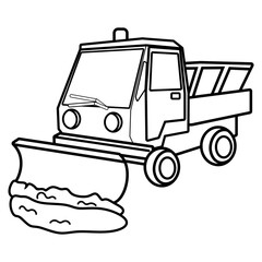 Cartoon snowplow truck vector in black and white
