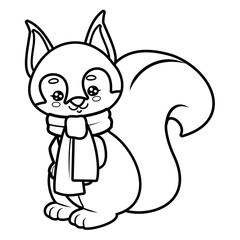 Cute cartoon winter squirrel vector in black and white