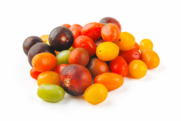 colorful cherry tomatoes isolated on a white background. studio photo.