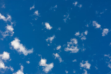 Blue sky background with tiny clouds.
