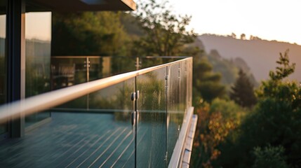 Architectural Detail: Closeup Laminated Glass Railing for Balcony and Rooftop Observation Deck