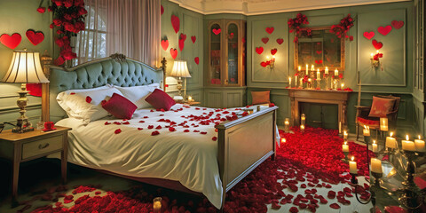 valentines day bedroom, ai generated.