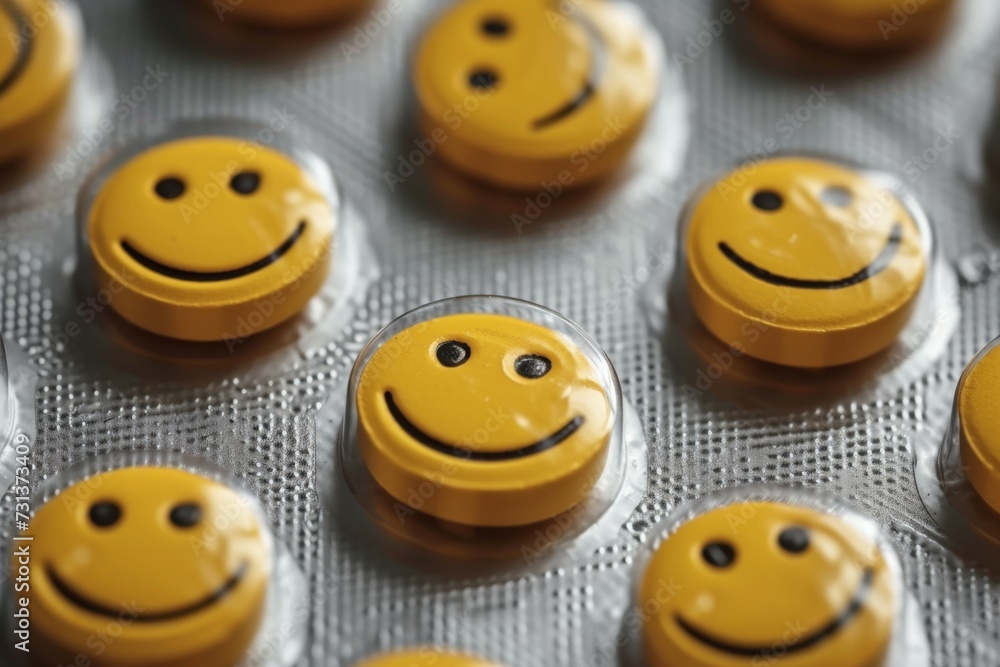 Poster antidepressants in pills. background with selective focus and copy space
