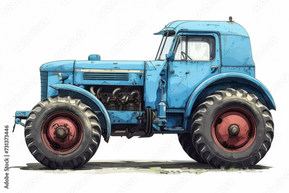 Poster tractor drawing. background with selective focus and copy space
