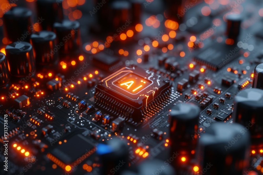 Poster ai processor. background with selective focus and copy space