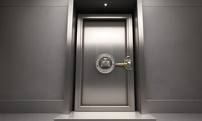3d render Opening Of The Vault Door In Bank with a lot of money