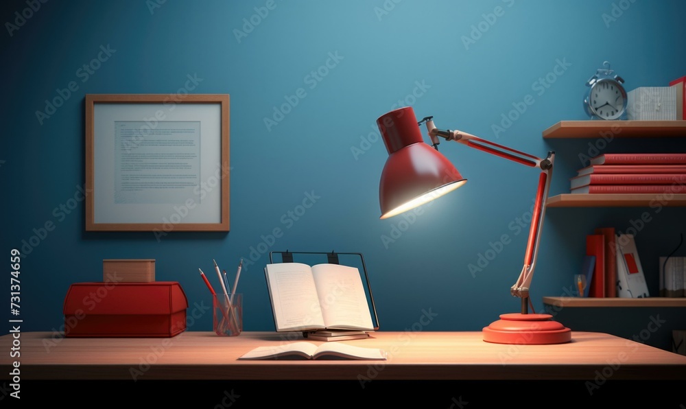 Aufkleber a desk with a lamp and books on it. generative ai.