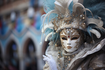 Elegant Venice Carnival Costume in Iconic Setting