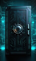 A black safe with a digital background. Generative AI.
