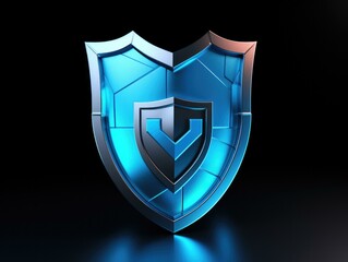 Fototapeta premium A blue shield with a black background. Generative AI.