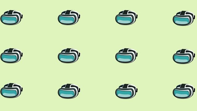 The bunch of virtual reality glasses are dropping down. The background is water green colored.