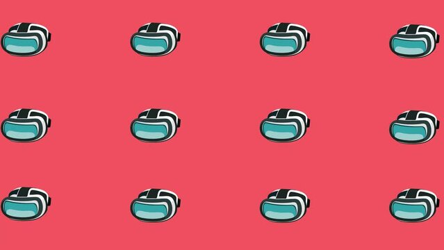 The bunch of virtual reality glasses are dropping down. The background is light red colored.