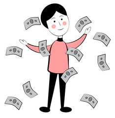 Man and money on white background. Businessman