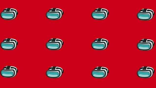The bunch of virtual reality glasses are dropping down. The background is red colored.
