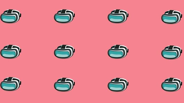 The bunch of virtual reality glasses are dropping down. The background is pink colored.