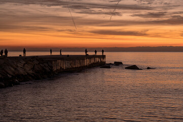 Fototapeta premium First light of day by the Mediterranean sea in Barcelona, Spain.