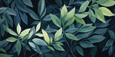 Green leaves and stems on a Charcoal background - obrazy, fototapety, plakaty