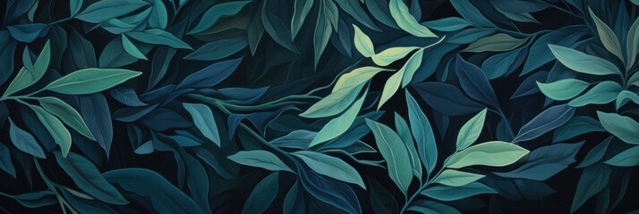 Green leaves and stems on a Cyan background