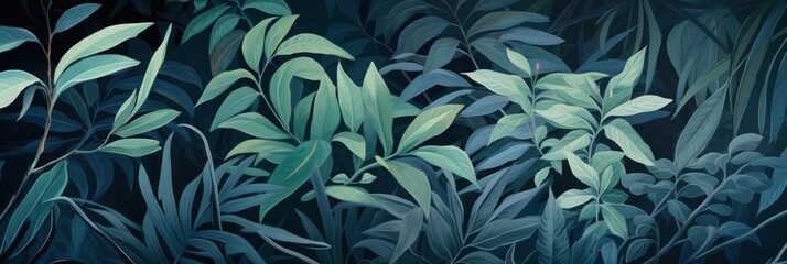 Green leaves and stems on a Cyan background