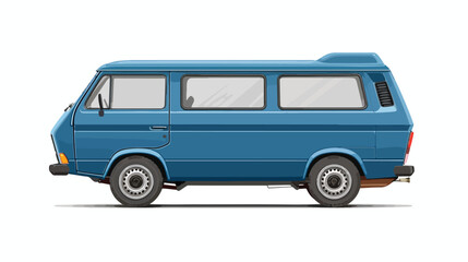 2D vector illustration, blue mini van isolated.