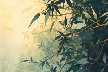 Green leaves and stems on a Gold background