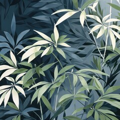 Green leaves and stems on a Gray background
