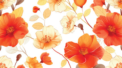 2D vector illustration, floral drawing, orange...