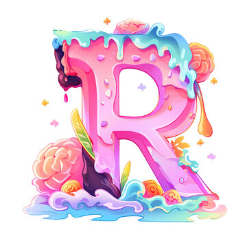 Pink Cake and Ice Cream Letter R with PNG Image Vector Illustration