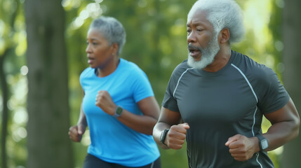 Fitness Goals: Inspiring Senior African American Couple Jogging in the Park