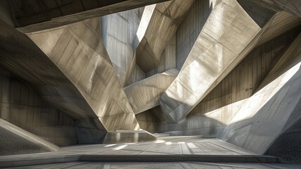 Abstract view of a geometric concrete architectural structure