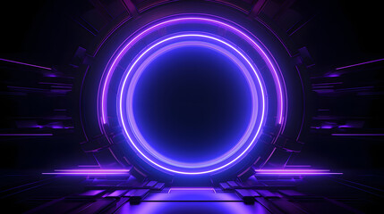 Abstract glowing color neon portal with dark background