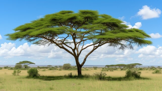Acacia tree standing tall in the vast savannah