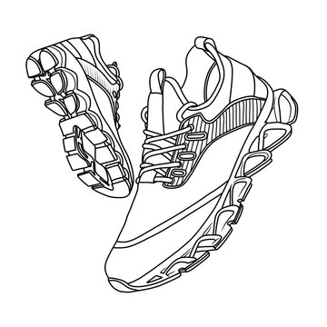 recommend clip art: Technical sketch drawing of Womens Running shoes Line art, suitable for your custom  Non Slip Work Sport Athletic Shoes   design, outline vector doodle illustration, 3D view isolated on white