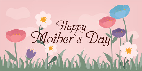 Drawn festive banner for Mother's Day with flowers